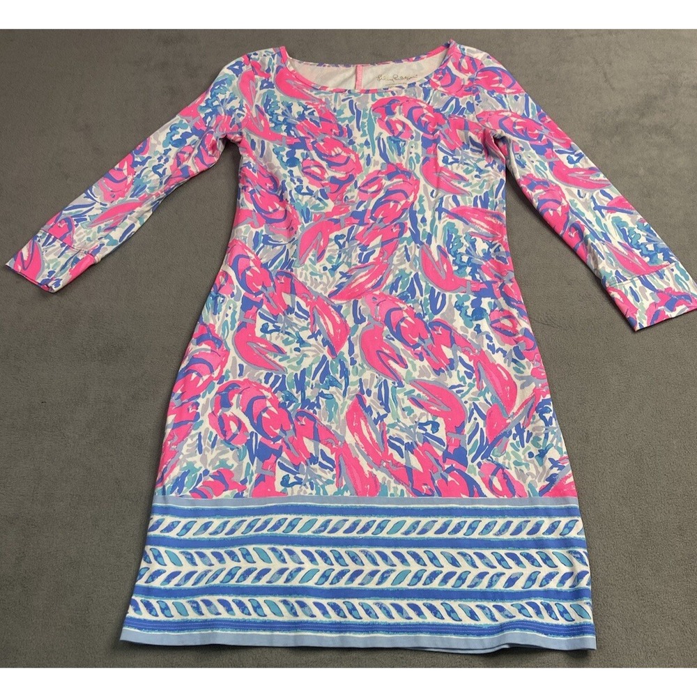 Lilly Pulitzer Dress Womens XXS Pink Marlowe Cosmic Coral Lobster Pima Cotton